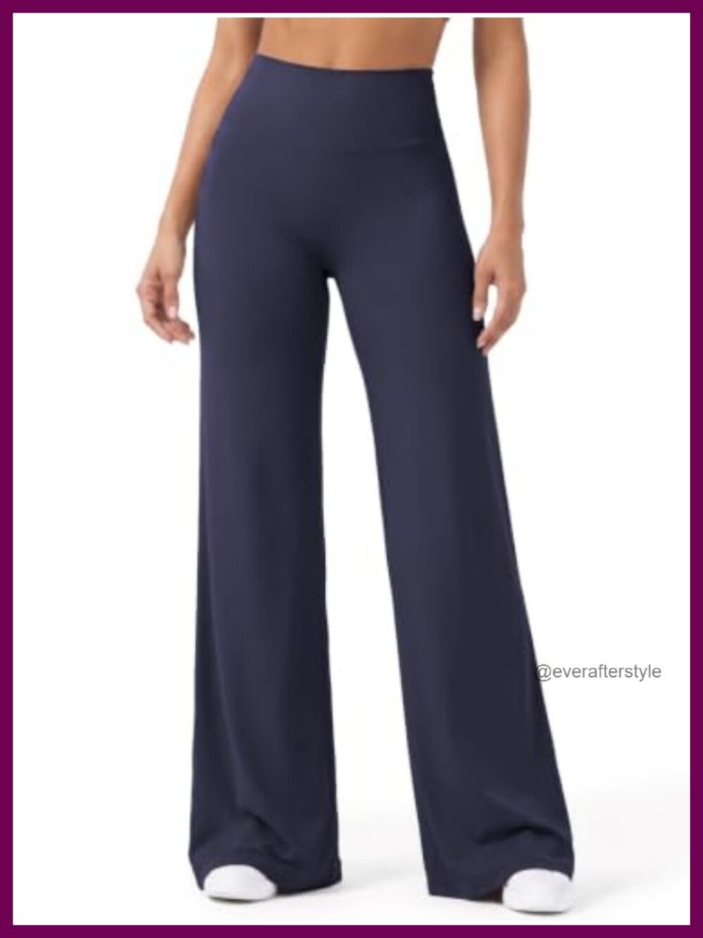 No Front Seam High Waisted Straight Wide Leg Yoga Pants, Polyester Blend, 33"
